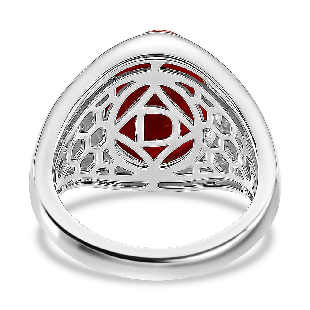 D'Joy Enhanced Red Jade Solitaire Ring in Rhodium Overlay Sterling Silver 6.84 Ct, Silver Wt. 5.20 Gms._8258569_4