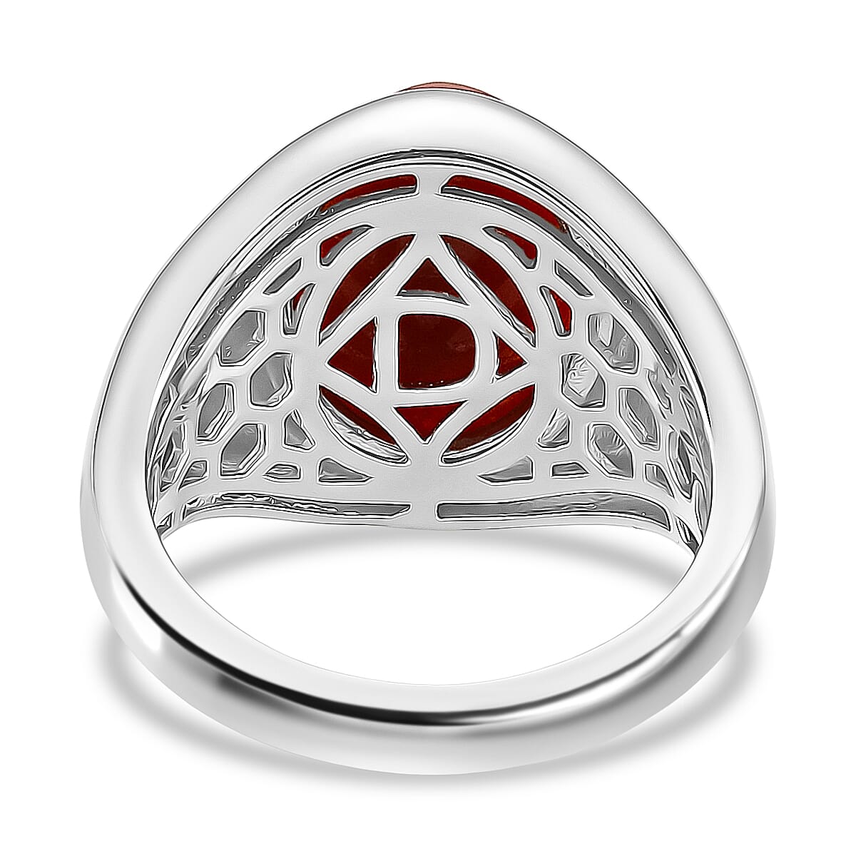 D'Joy Enhanced Red Jade Solitaire Ring in Rhodium Overlay Sterling Silver 6.84 Ct, Silver Wt. 5.20 Gms. V32514680 5