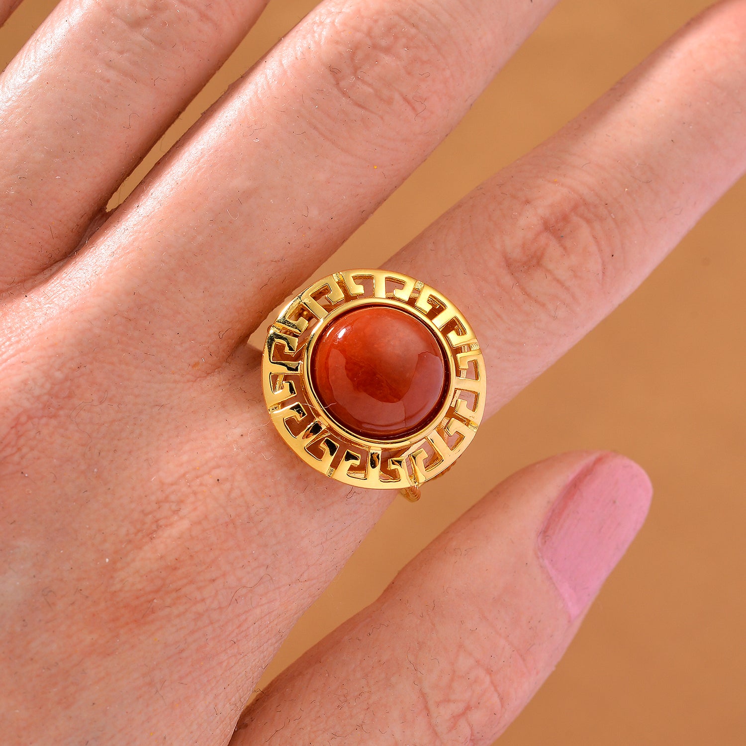 D'Joy Enhanced Red Jade Solitaire Ring in Yellow Gold Plated Sterling Silver 7.23 Ct. V32529008 3