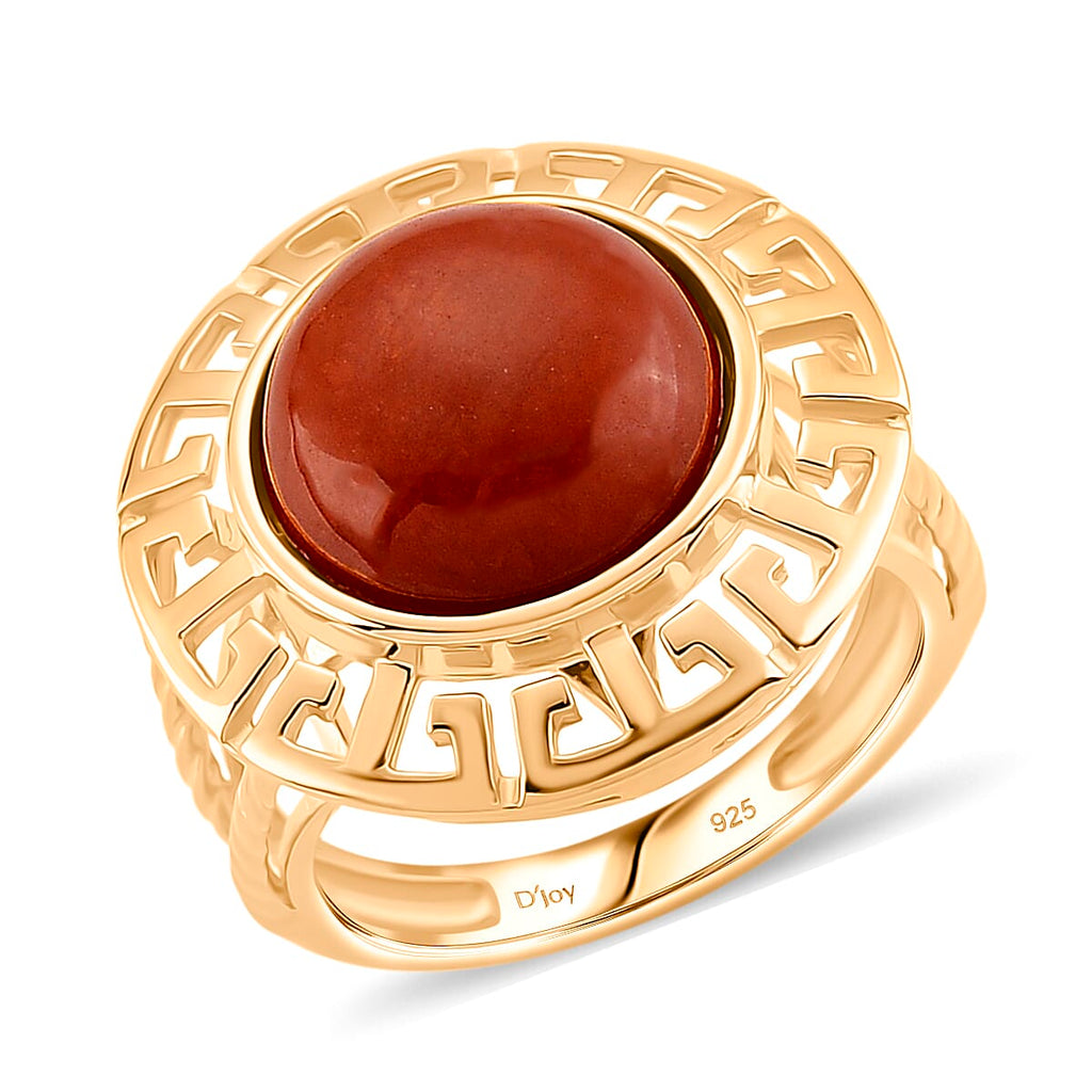 D'Joy Enhanced Red Jade Solitaire Ring in Yellow Gold Plated Sterling Silver 7.23 Ct._8258647