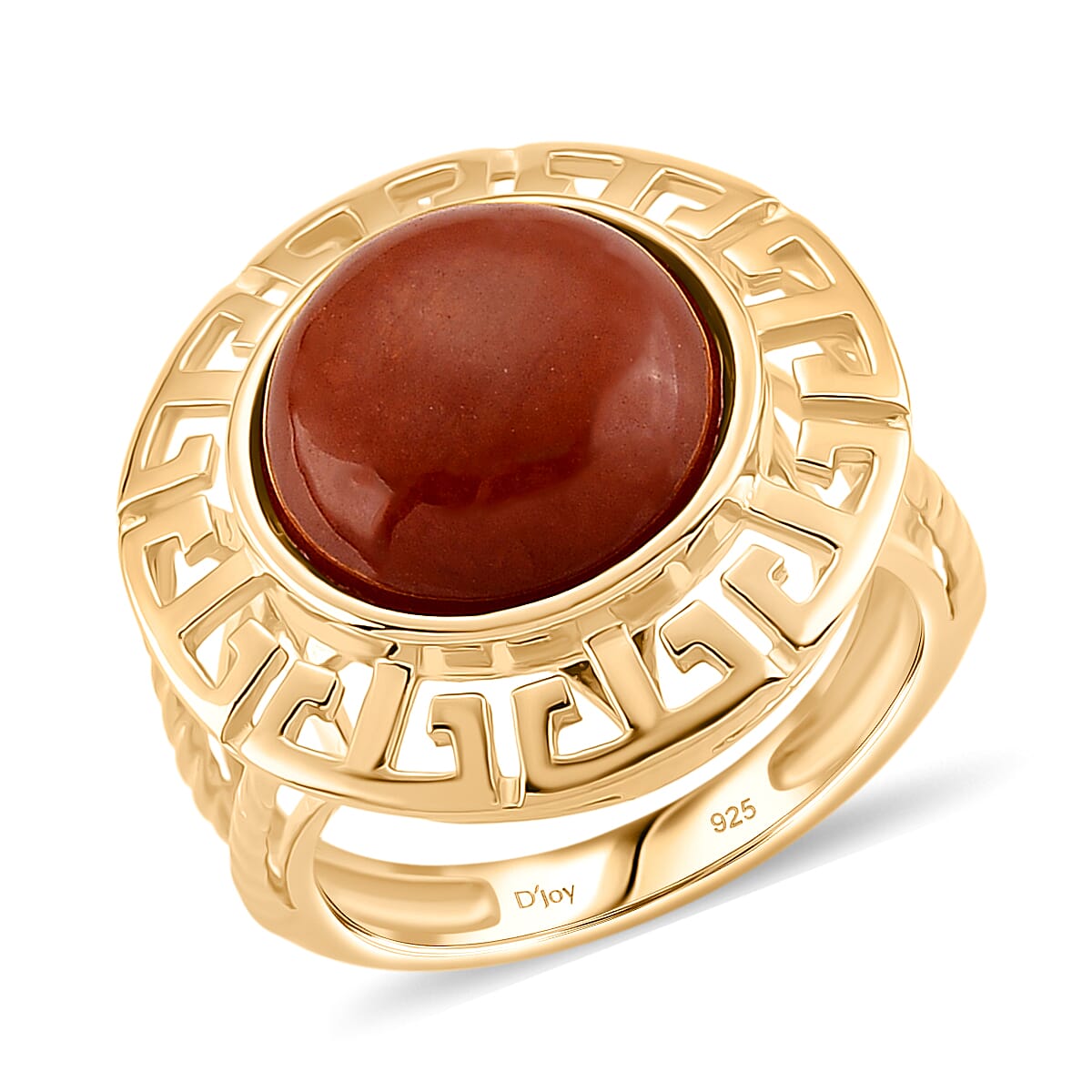 D'Joy Enhanced Red Jade Solitaire Ring in Yellow Gold Plated Sterling Silver 7.23 Ct. V32519618 0
