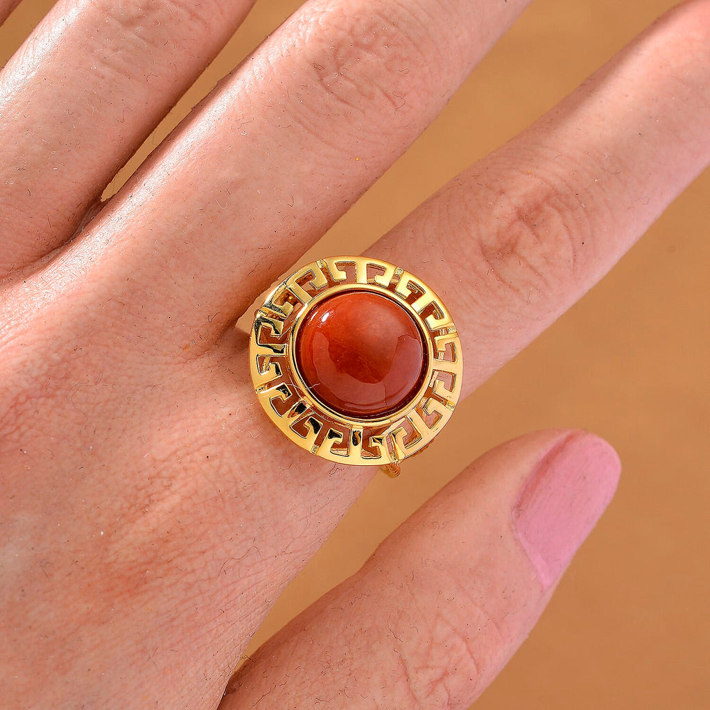 D'Joy Enhanced Red Jade Solitaire Ring in Yellow Gold Plated Sterling Silver 7.23 Ct._8258647_2