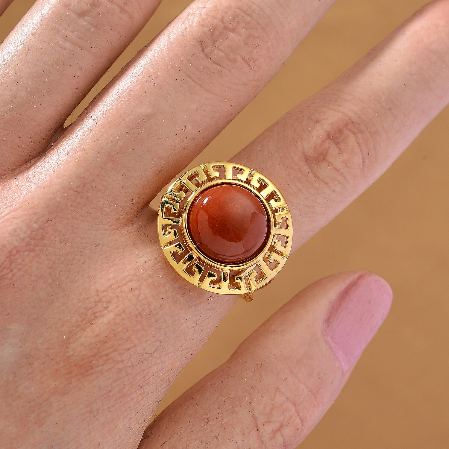 D'Joy Enhanced Red Jade Solitaire Ring in Yellow Gold Plated Sterling Silver 7.23 Ct. V32519618 3