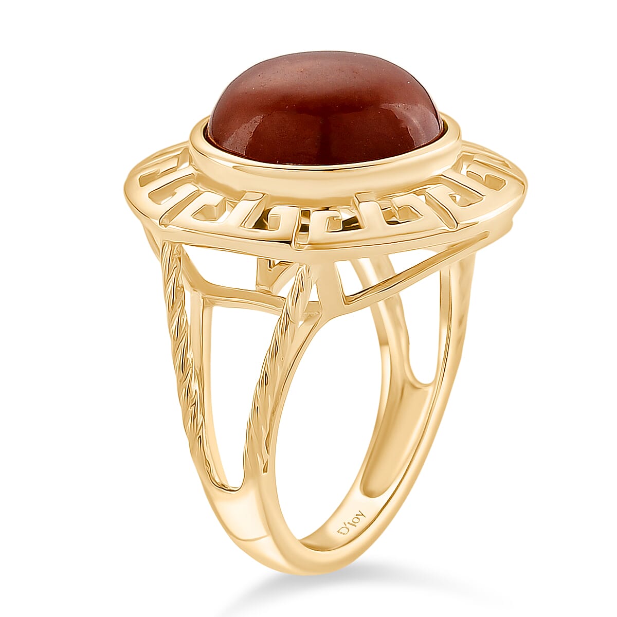 D'Joy Enhanced Red Jade Solitaire Ring in Yellow Gold Plated Sterling Silver 7.23 Ct. V32519618 4