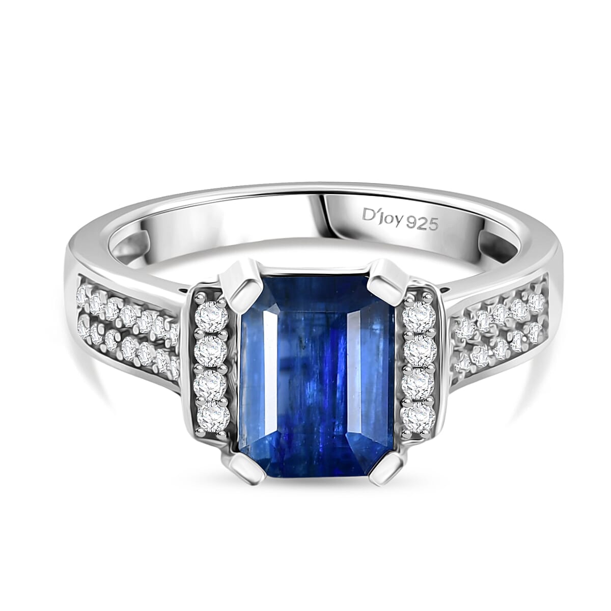 Natural Kashmir Kyanite &amp; White Zircon Ring in Rhodium Overlay Sterling Silver 2.23 Ct. V32540232 0