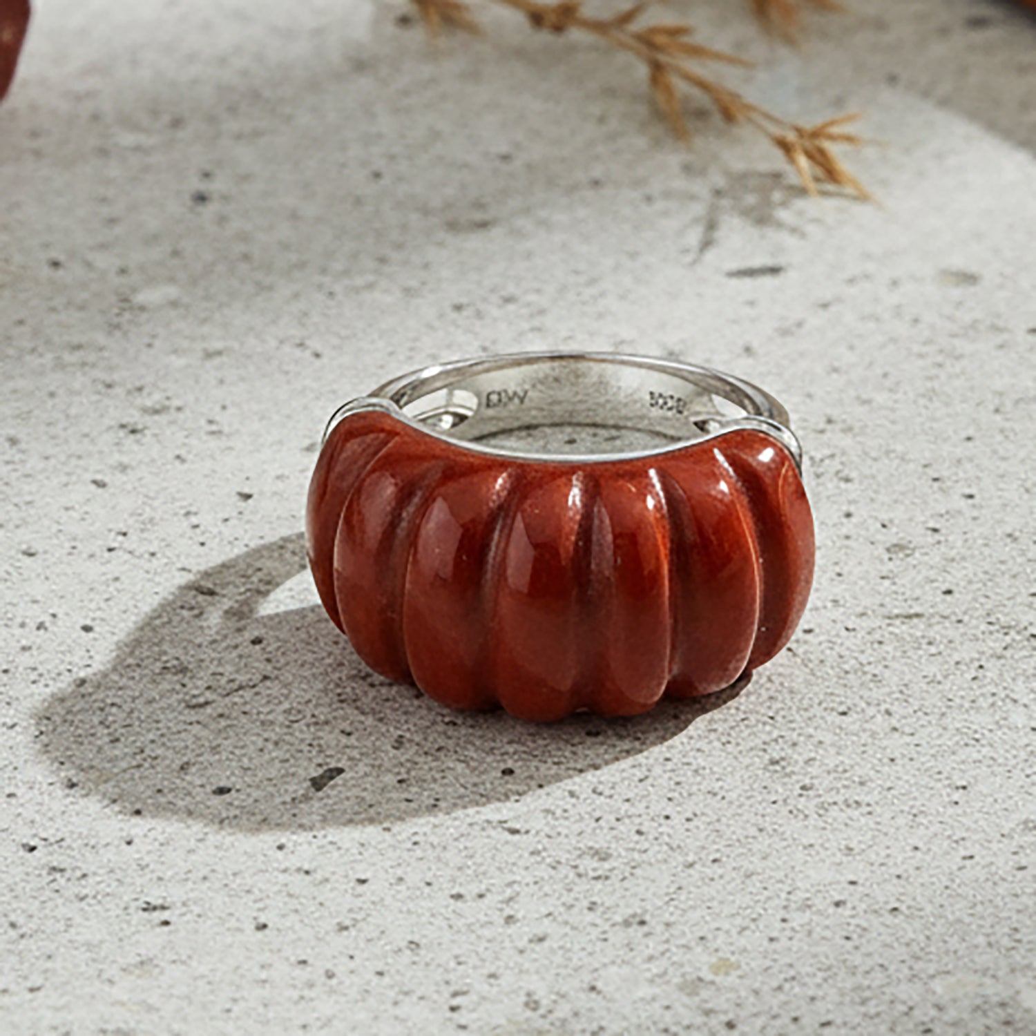 D'Joy Enhanced Red Jade Ring in Rhodium Overlay Sterling Silver 28.50 Ct. V32528955 2