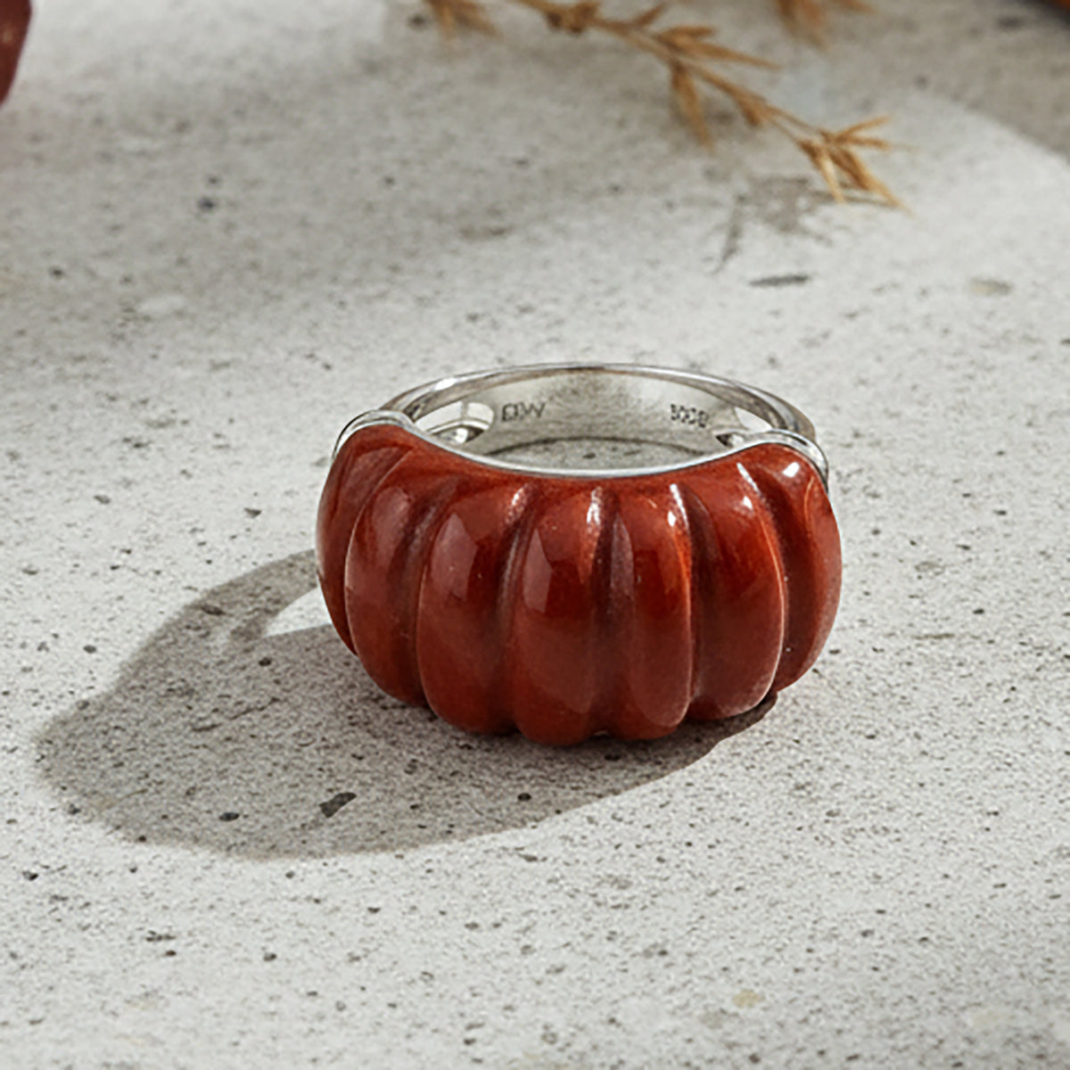 D'Joy Enhanced Red Jade Ring in Rhodium Overlay Sterling Silver 28.50 Ct. V32519528 2