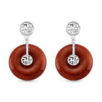 D'Joy Enhanced Red Jade Circular Drop Earring with Push Back in Rhodium Overlay Sterling Silver 46.97 Ct._8259250