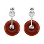 D'Joy Enhanced Red Jade Circular Drop Earring with Push Back in Rhodium Overlay Sterling Silver 46.97 Ct._8259250_3