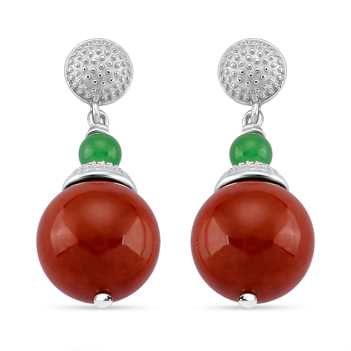 D'Joy Enhanced Red Jade &amp; Green Jade Ball Drop Earring with Push Back in Rhodium Overlay Sterling Silver 32.24 Ct. V32574431 0