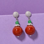 D'Joy Enhanced Red Jade & Green Jade Ball Drop Earring with Push Back in Rhodium Overlay Sterling Silver 32.24 Ct._8259266_1
