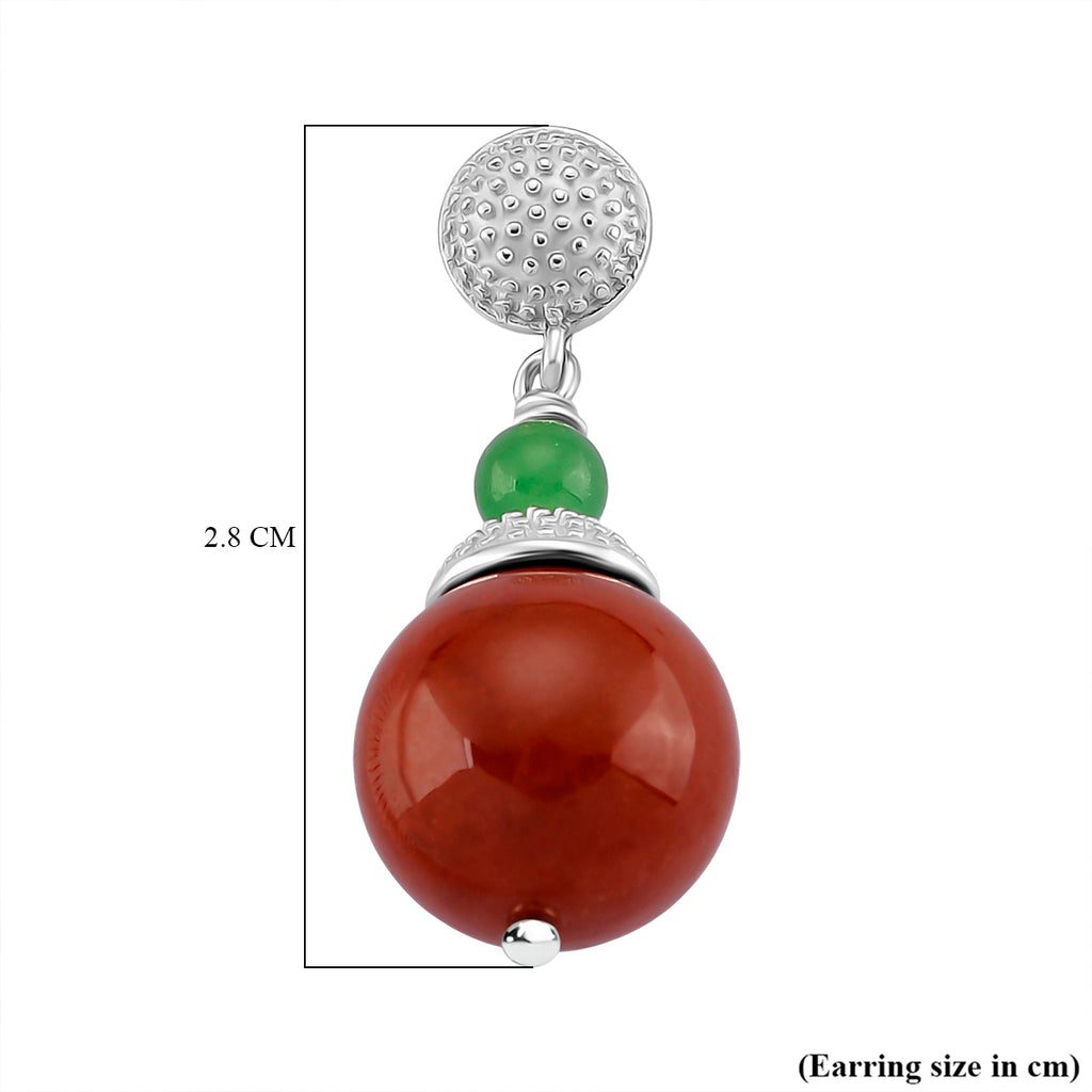 D'Joy Enhanced Red Jade & Green Jade Ball Drop Earring with Push Back in Rhodium Overlay Sterling Silver 32.24 Ct._8259266_4