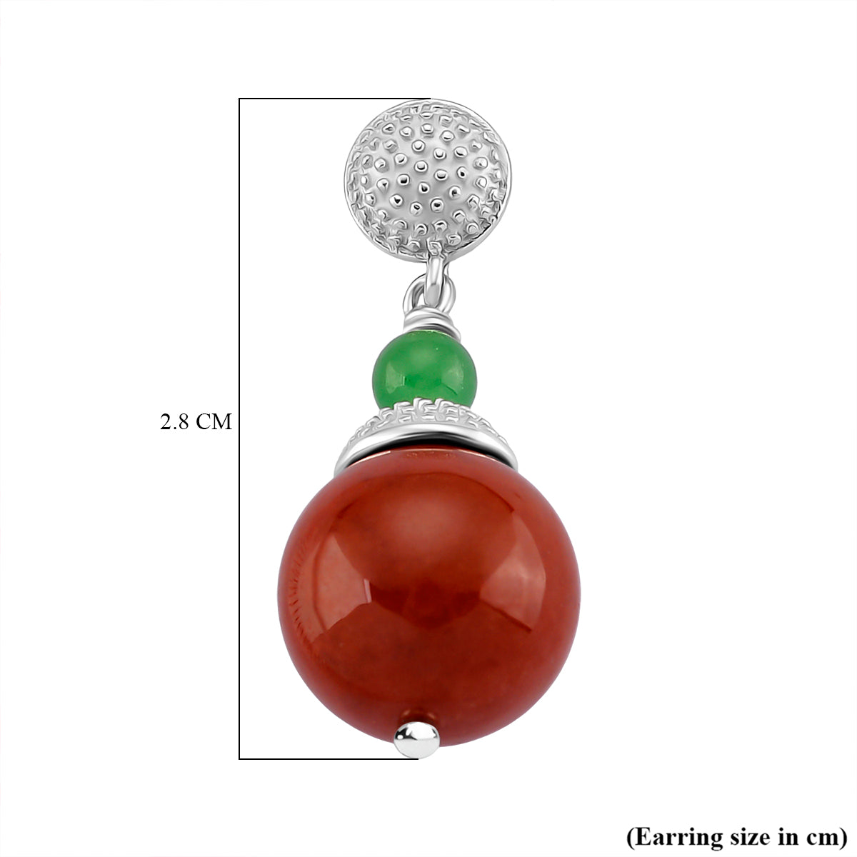 D'Joy Enhanced Red Jade &amp; Green Jade Ball Drop Earring with Push Back in Rhodium Overlay Sterling Silver 32.24 Ct. V32574431 5