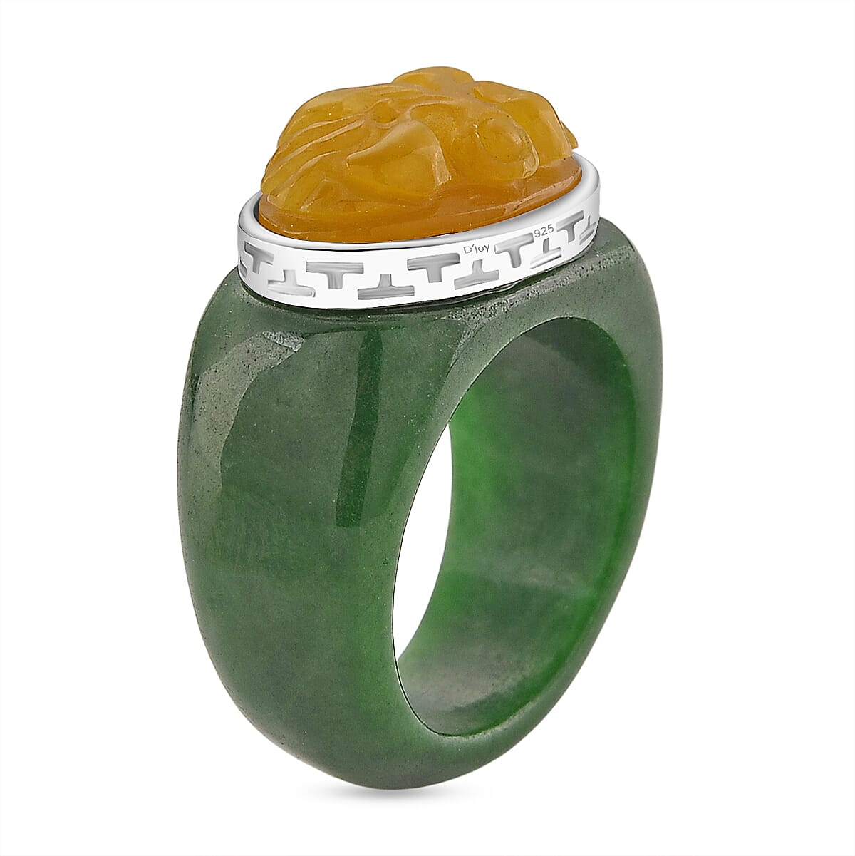 D'Joy Honey Jade &amp; Green Jade Flower Ring in Rhodium Overlay Sterling Silver 46.07 Ct. 8260736 4