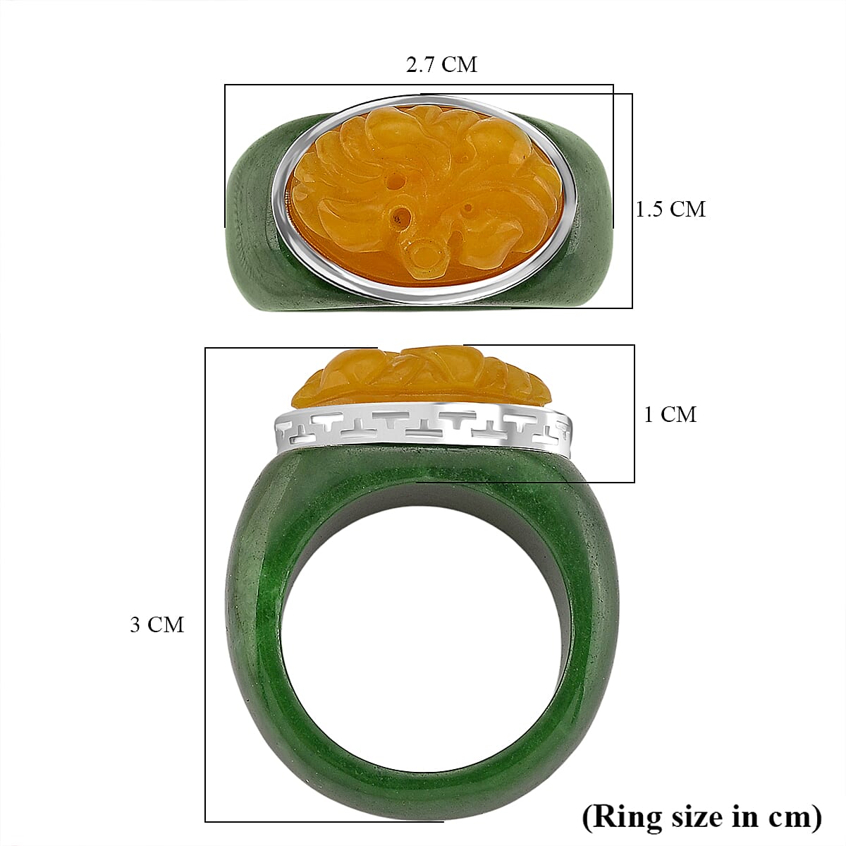 D'Joy Honey Jade &amp; Green Jade Flower Ring in Rhodium Overlay Sterling Silver 46.07 Ct. 8260736 6