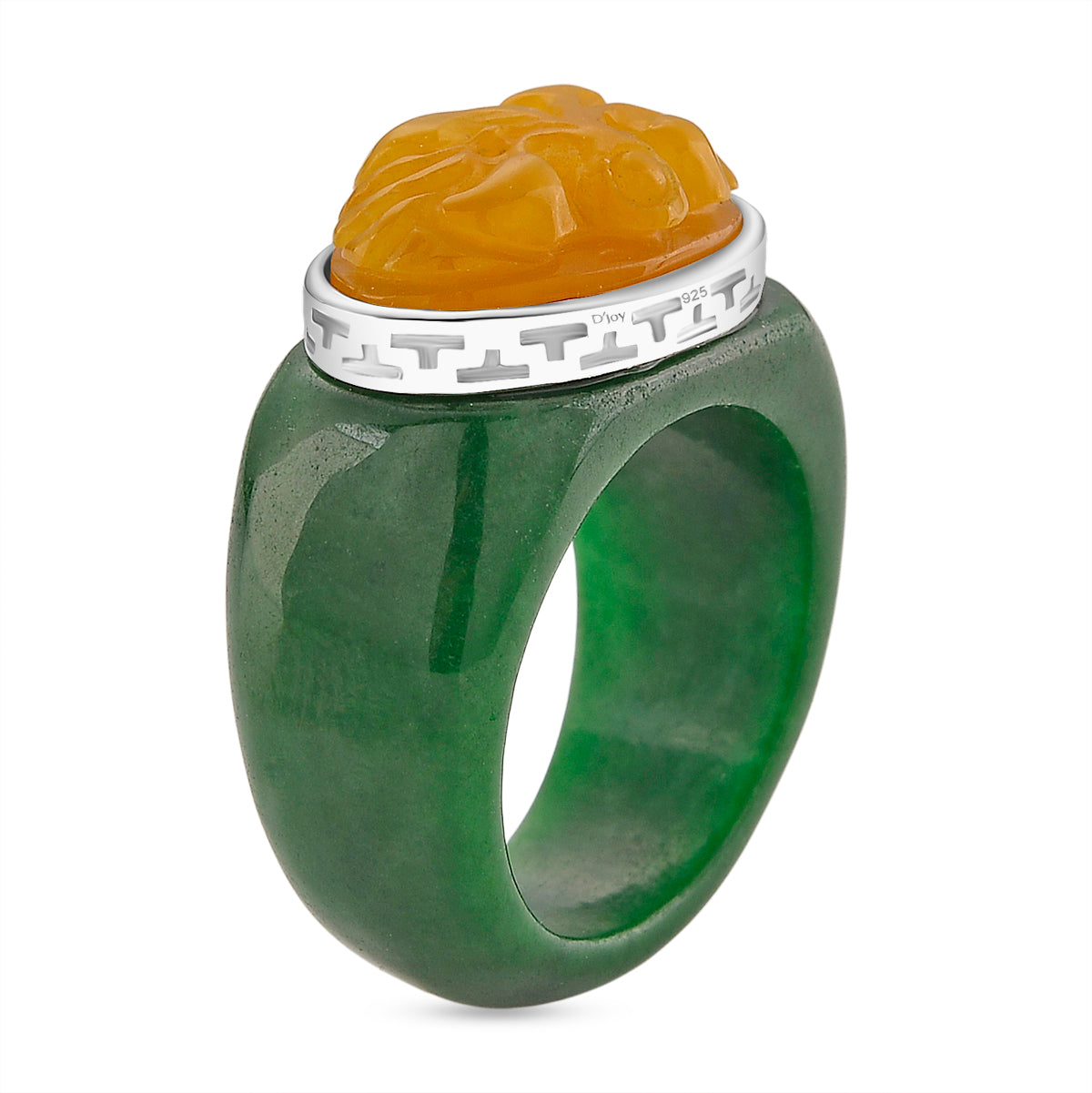 D'Joy Honey Jade &amp; Green Jade Flower Ring in Rhodium Overlay Sterling Silver 46.07 Ct. 8260738 3