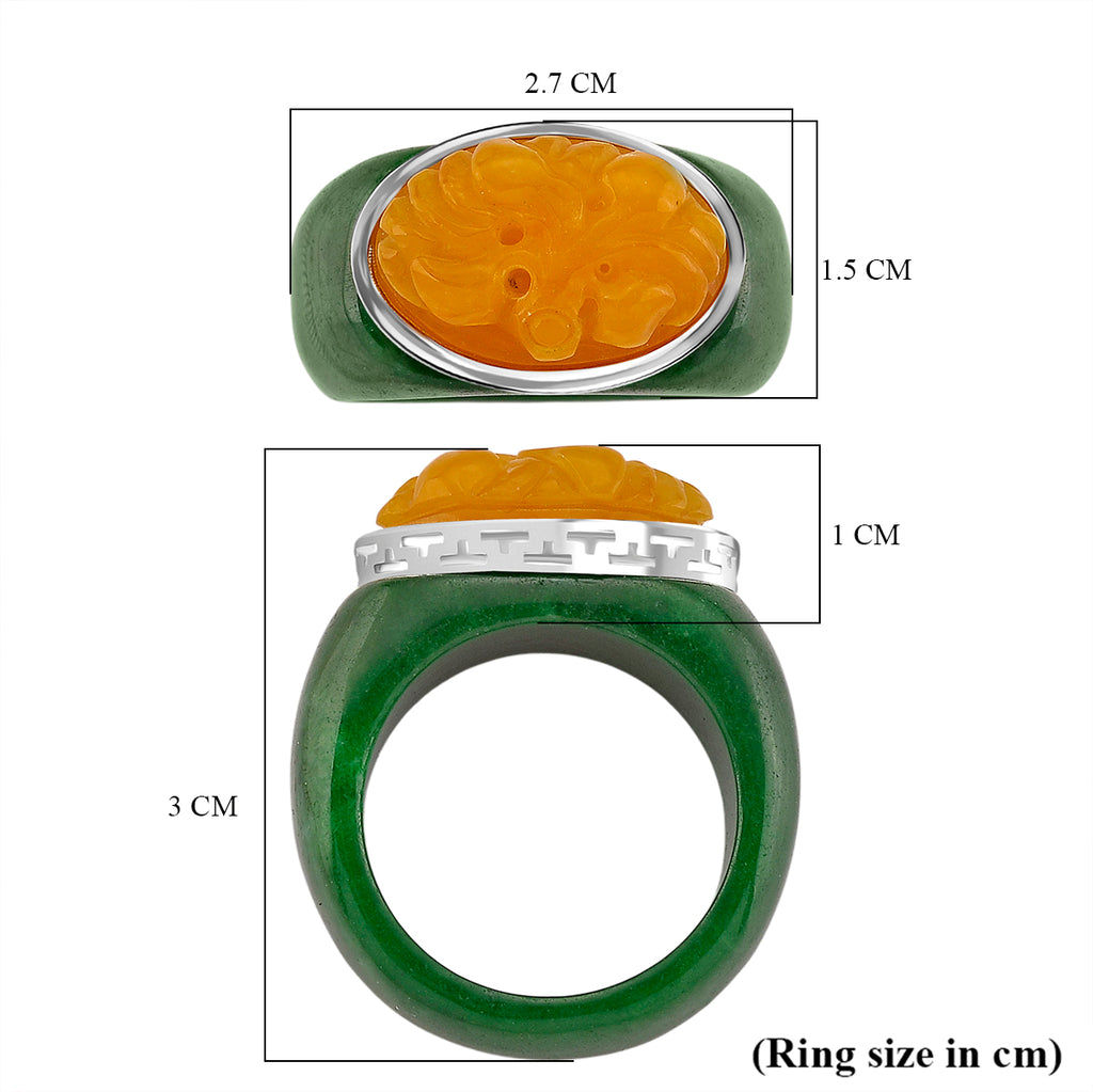 D'Joy Honey Jade & Green Jade Flower Ring in Rhodium Overlay Sterling Silver 46.07 Ct._8260738_5