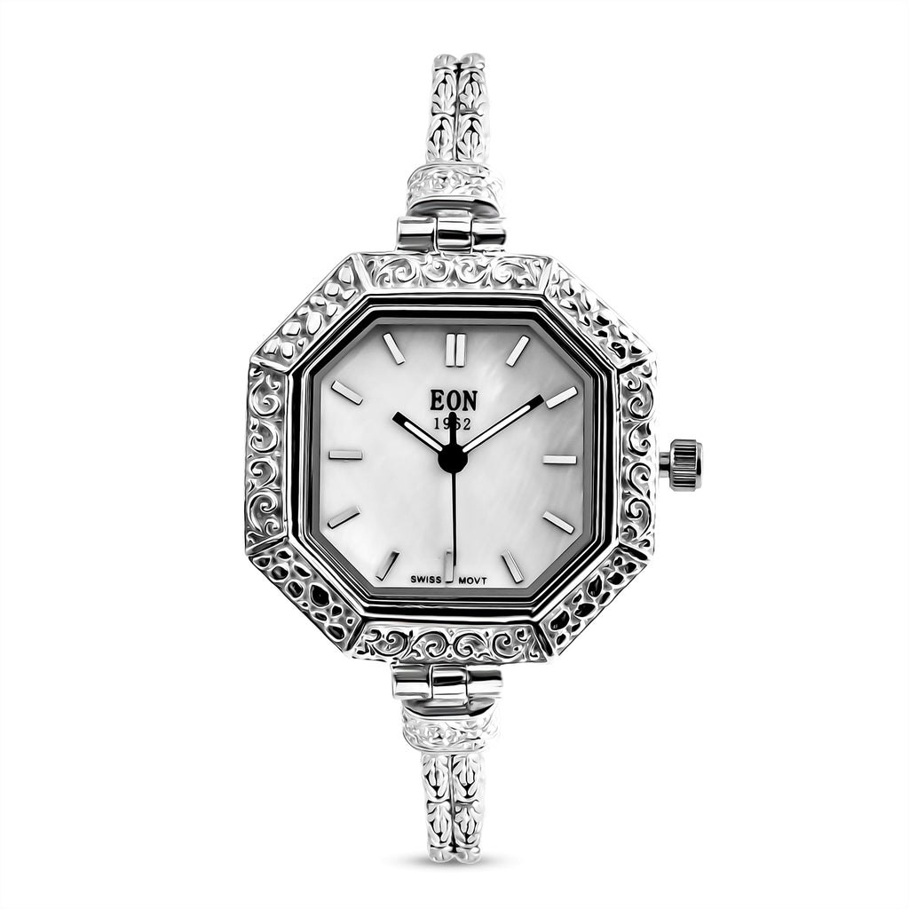 Royal Bali Collection - D'Joy Sterling Silver Octagonal Swiss Movement Dial Watch Borobudur Chain Bracelet (Size 6.5) Silver Wt. 16.00 Gms._8261301