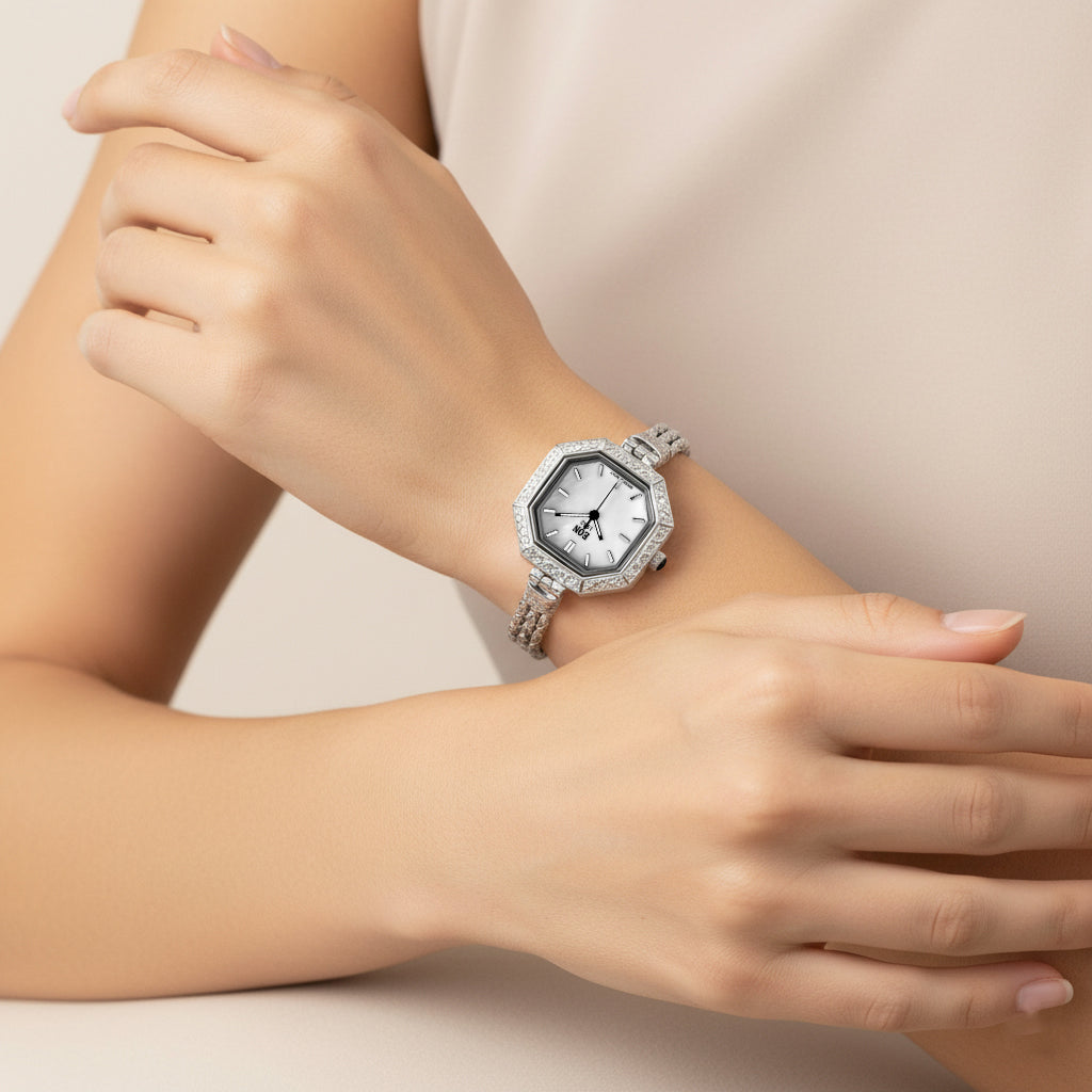 D'Joy Sterling Silver Octagonal Swiss Movement Dial Watch Borobudur Chain Bracelet (Size 6.5) Silver Wt. 16.00 Gms. 8261301 2
