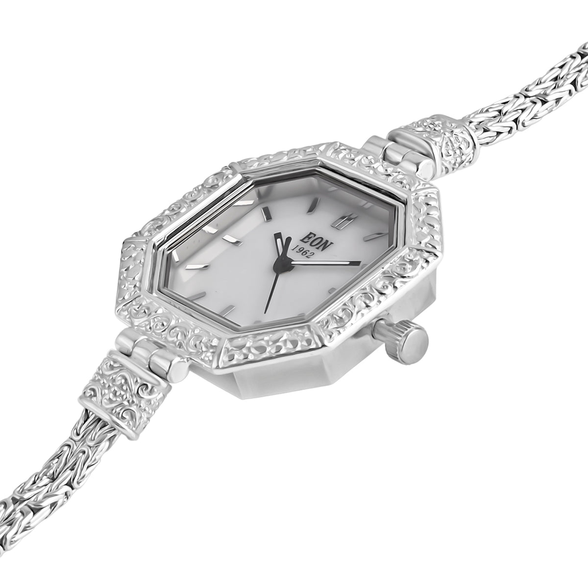 D'Joy Sterling Silver Octagonal Swiss Movement Dial Watch Borobudur Chain Bracelet (Size 6.5) Silver Wt. 16.00 Gms. 8261301 4