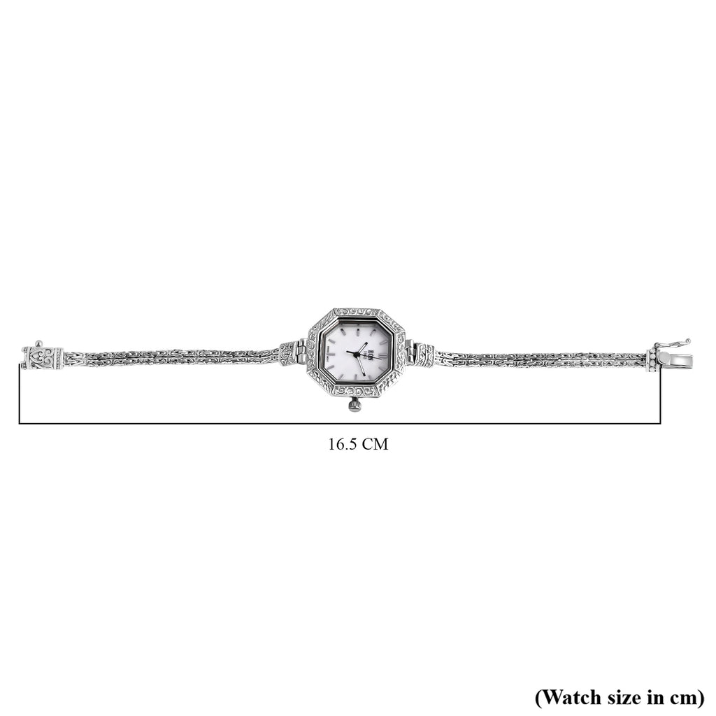 Royal Bali Collection - D'Joy Sterling Silver Octagonal Swiss Movement Dial Watch Borobudur Chain Bracelet (Size 6.5) Silver Wt. 16.00 Gms._8261301_7