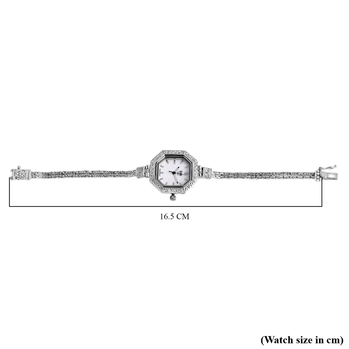 D'Joy Sterling Silver Octagonal Swiss Movement Dial Watch Borobudur Chain Bracelet (Size 6.5) Silver Wt. 16.00 Gms. 8261301 7