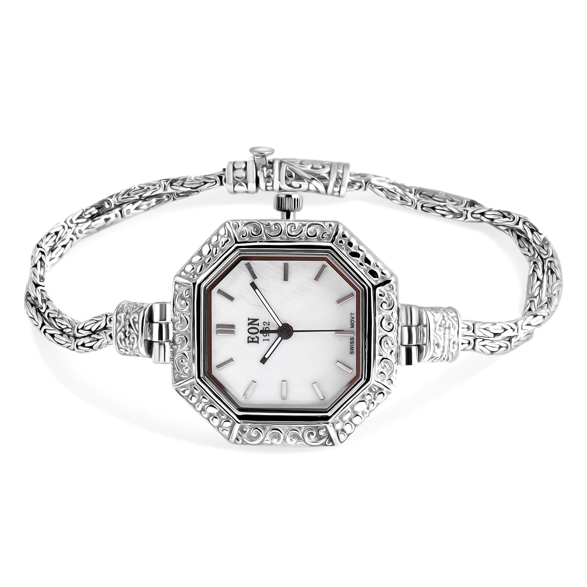 Royal Bali Collection - D'Joy Sterling Silver Octagonal Swiss Movement Dial Watch Borobudur Chain Bracelet (Size 7.5) Silver Wt. 17.00 Gms. 8261303 3