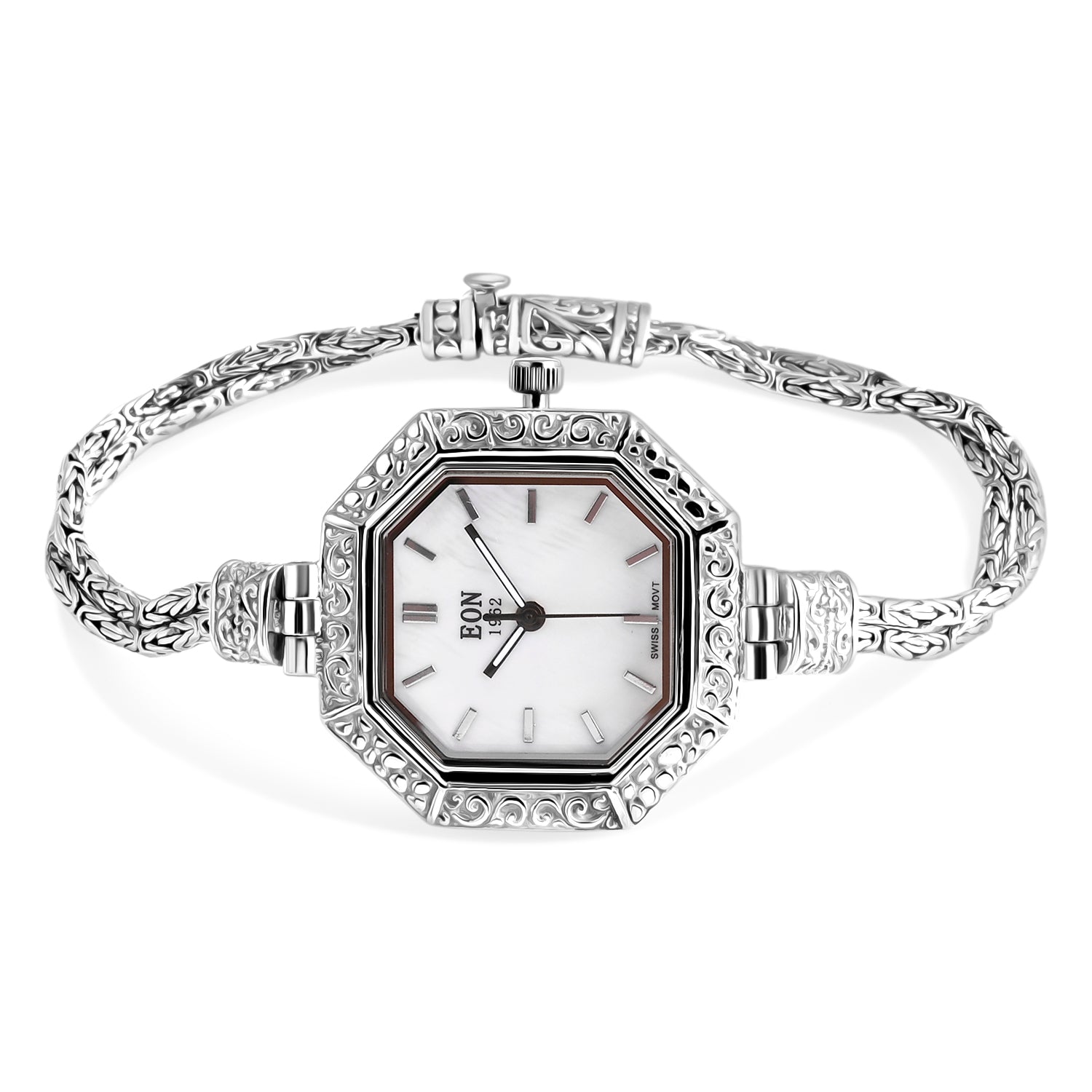 Royal Bali Collection - D'Joy Sterling Silver Octagonal Swiss Movement Dial Watch Borobudur Chain Bracelet (Size 7.5) Silver Wt. 17.00 Gms. 8261303 3
