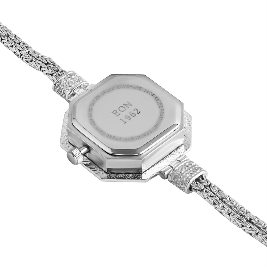 Royal Bali Collection - D'Joy Sterling Silver Octagonal Swiss Movement Dial Watch Borobudur Chain Bracelet (Size 7.5) Silver Wt. 17.00 Gms._8261303_5