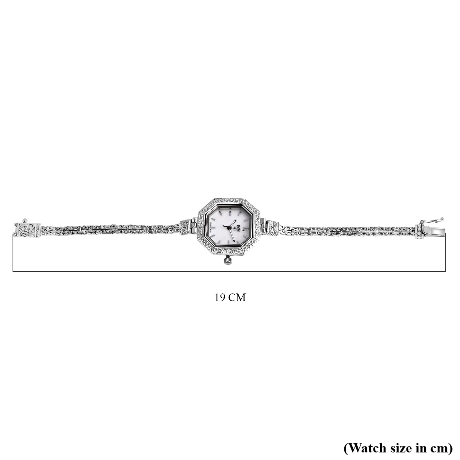 Royal Bali Collection - D'Joy Sterling Silver Octagonal Swiss Movement Dial Watch Borobudur Chain Bracelet (Size 7.5) Silver Wt. 17.00 Gms. 8261303 7