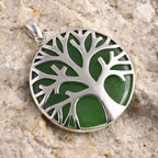 Bali Legacy Green Jade Sterling Silver Tree Of Life Pendant  39.14 Ct, Silver Wt. 4.67 Gms._8261415_1