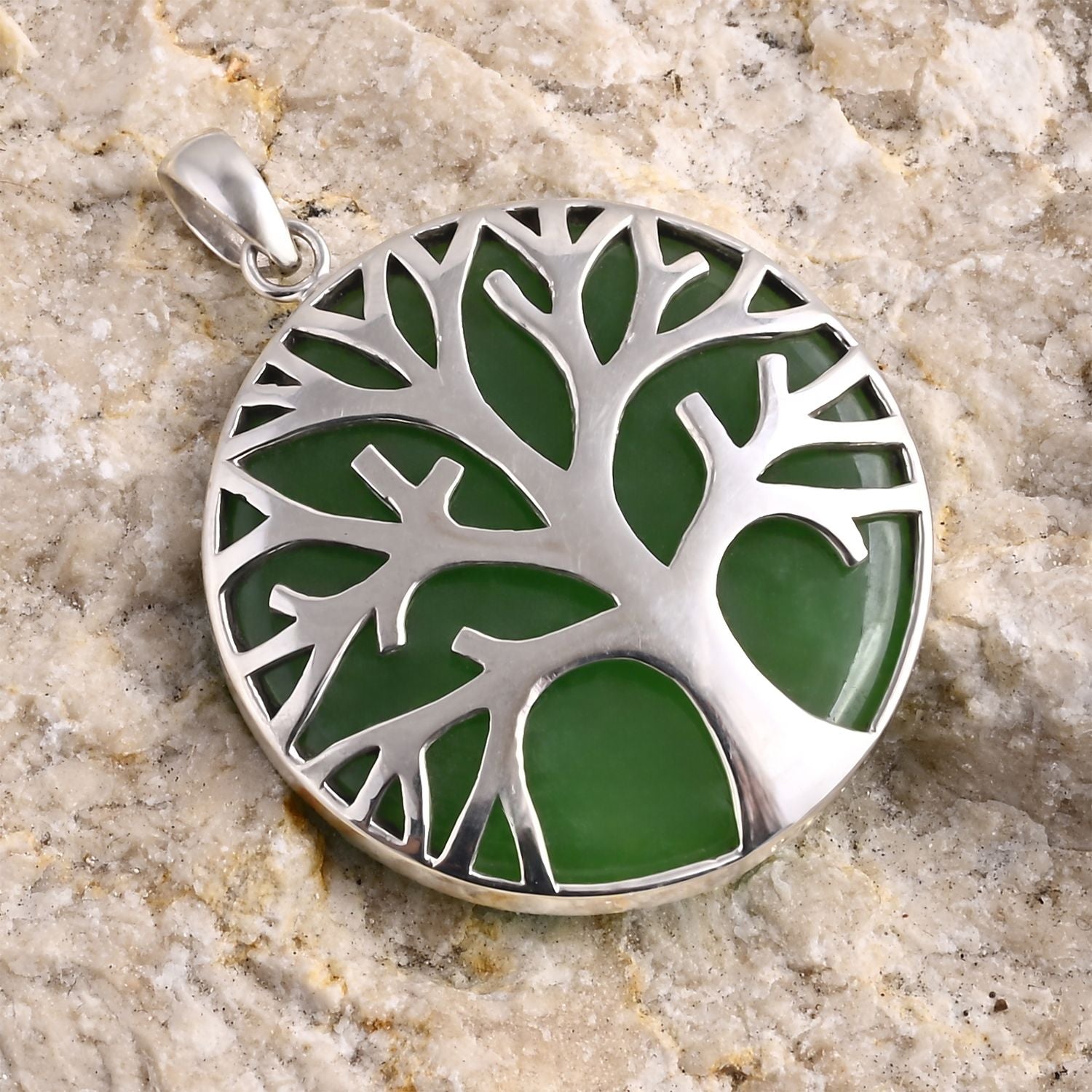 Bali Legacy Green Jade Sterling Silver Tree Of Life Pendant  39.14 Ct, Silver Wt. 4.67 Gms. 8261415 1