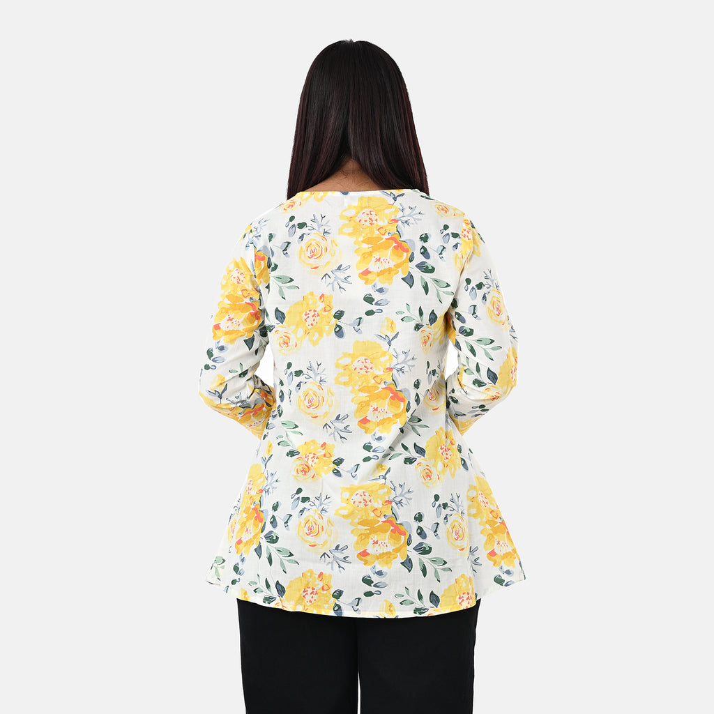 & Maisi Cotton Printed Top (Size - Large) - Yellow_8261559_1