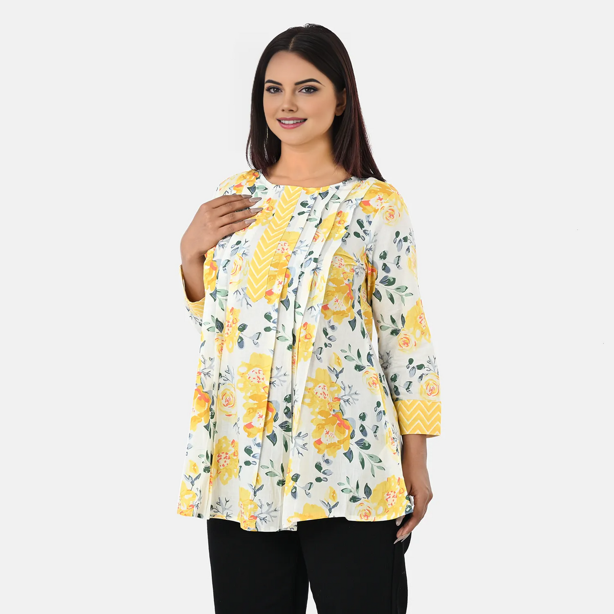 &amp; Maisi Cotton Printed Top (Size - Large) - Yellow V32611998 3