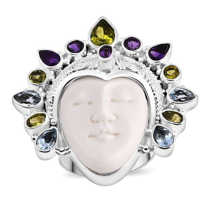 Bali Legacy - Peridot, Swiss Blue Topaz &amp; African Amethyst Goddess Ring in Sterling Silver 20.20 Ct, Silver Wt. 22.00 Gms. 8261565 1