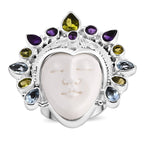 D'Joy Ox Bone, Peridot, Swiss Blue Topaz & African Amethyst Ring Sterling Silver 20.20 Ct, Silver Wt. 22.00 Gms._8261569
