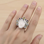 D'Joy Ox Bone, Peridot, Swiss Blue Topaz & African Amethyst Ring Sterling Silver 20.20 Ct, Silver Wt. 22.00 Gms._8261569_2