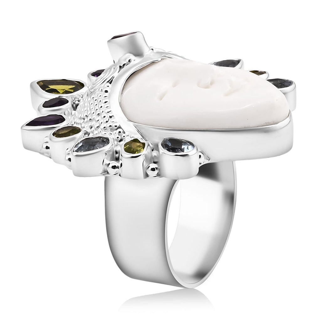 D'Joy Ox Bone, Peridot, Swiss Blue Topaz & African Amethyst Ring Sterling Silver 20.20 Ct, Silver Wt. 22.00 Gms._8261569_3