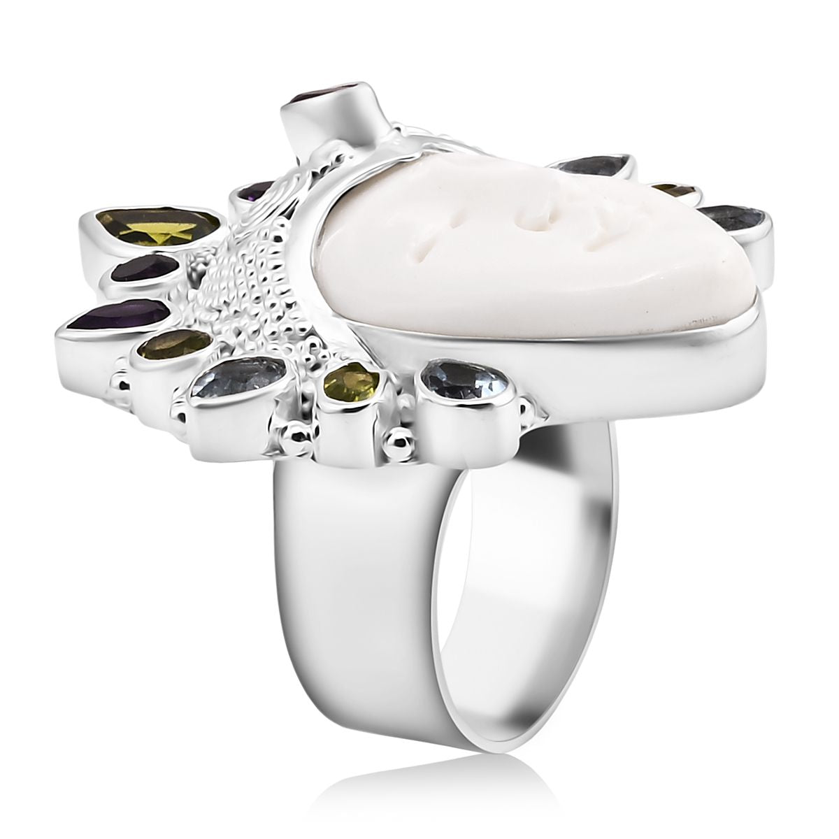 Bali Legacy - Peridot, Swiss Blue Topaz &amp; African Amethyst Goddess Ring in Sterling Silver 20.20 Ct, Silver Wt. 22.00 Gms. 8261569 3