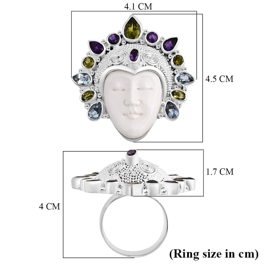 D'Joy Ox Bone, Peridot, Swiss Blue Topaz & African Amethyst Ring Sterling Silver 20.20 Ct, Silver Wt. 22.00 Gms._8261569_5