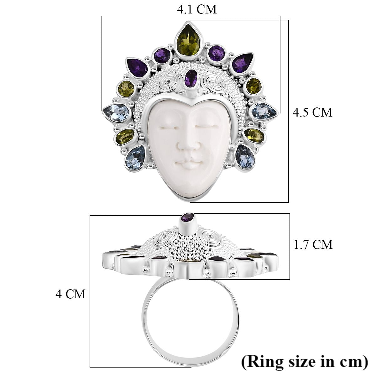 Bali Legacy - Peridot, Swiss Blue Topaz &amp; African Amethyst Goddess Ring in Sterling Silver 20.20 Ct, Silver Wt. 22.00 Gms. 8261569 5