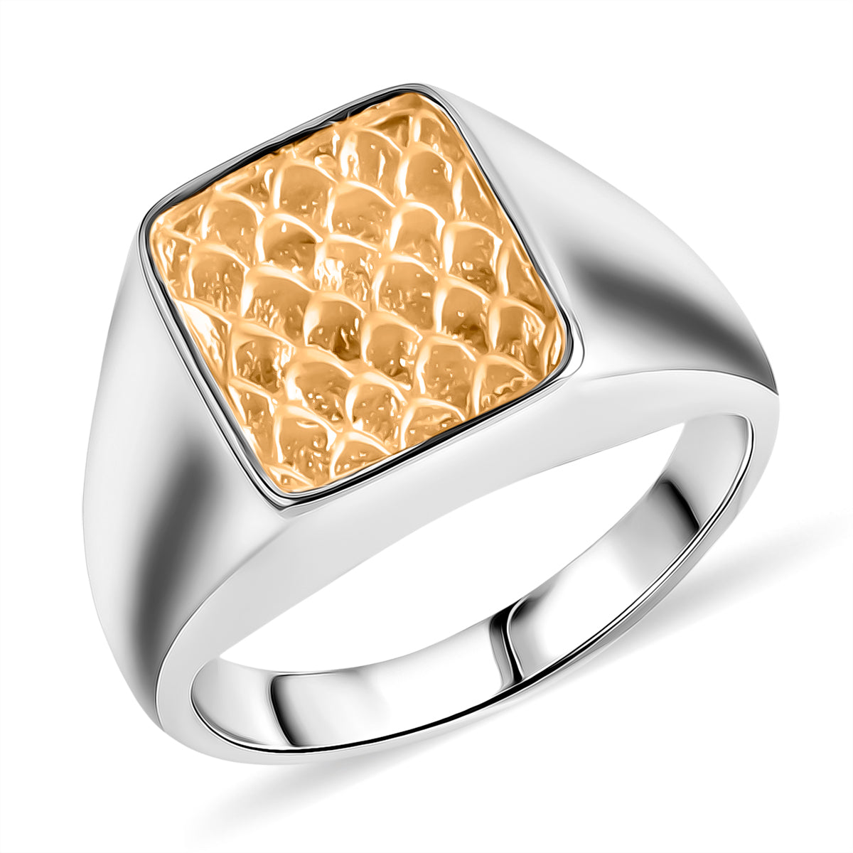 D'Joy Sterling Silver Honeycomb Signet Ring in Two Tone Plated V32374214 0