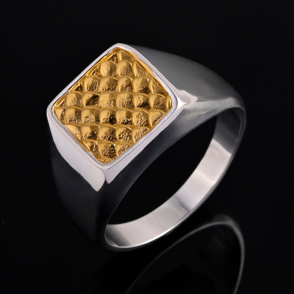 D'Joy Sterling Silver Honeycomb Signet Ring in Two Tone Plated_8261792_1