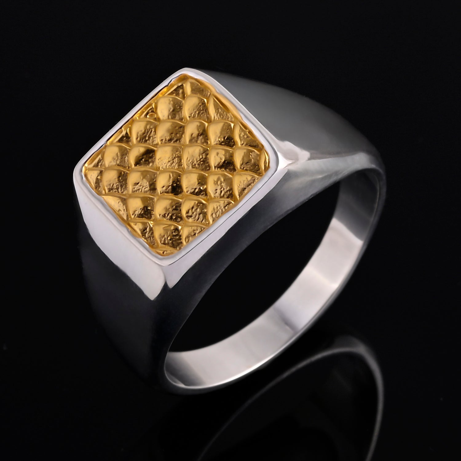 D'Joy Sterling Silver Honeycomb Signet Ring in Two Tone Plated V32374214 1
