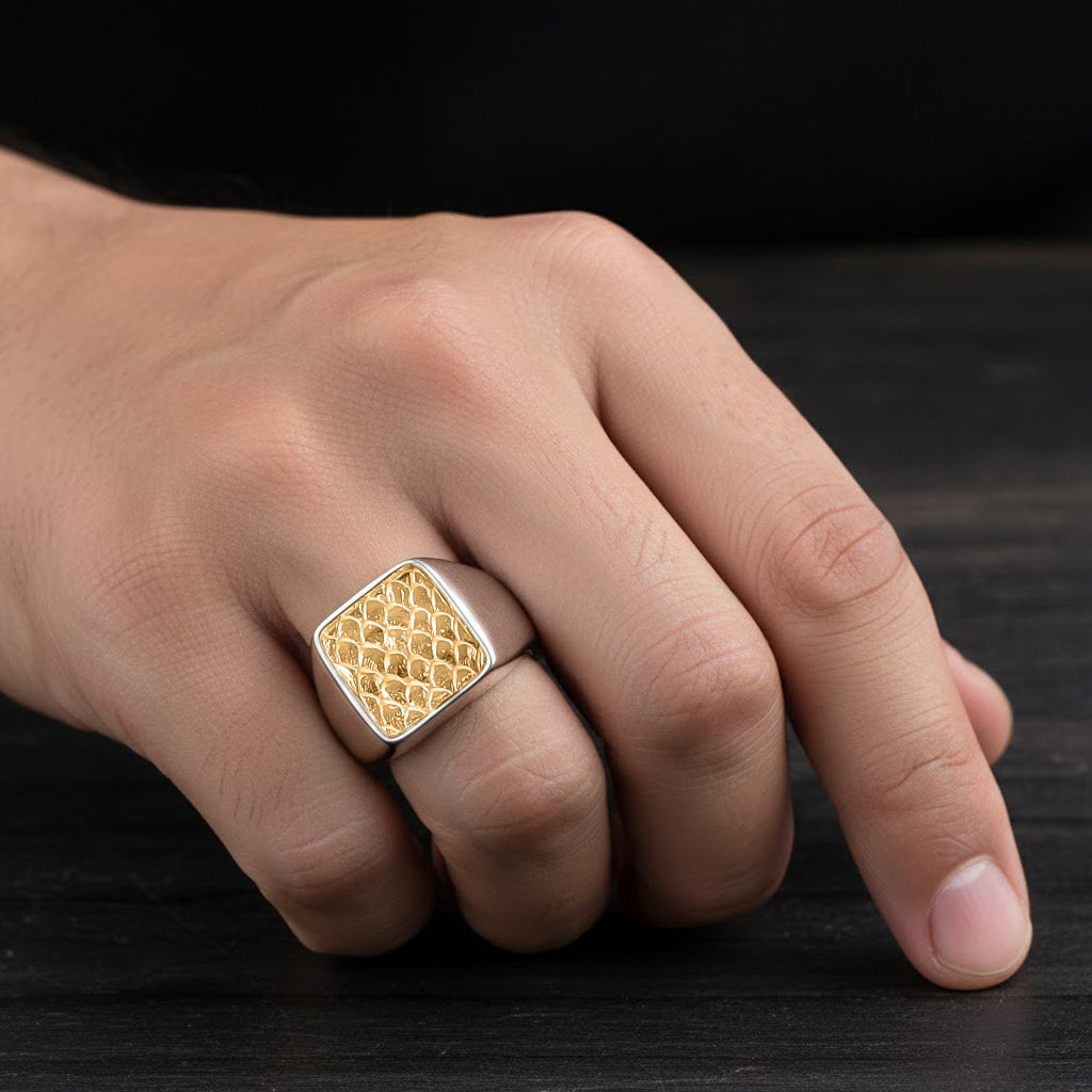 D'Joy Sterling Silver Honeycomb Signet Ring in Two Tone Plated V32374214 2