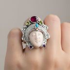 Royal Bali Collection - Ox Bone & Multi Gemstones Ring in Sterling Silver 8.55 Ct, Silver Wt. 12.00 Gms._8261807_2