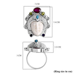 Royal Bali Collection - Ox Bone & Multi Gemstones Ring in Sterling Silver 8.55 Ct, Silver Wt. 12.00 Gms._8261807_5