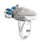 Royal Princess Bali Collection - Ox Bone, Fissure Filled Ruby & Turquoise Ring in Sterling Silver 8.27 Ct, Silver Wt. 11.00 Gms_8261874_3
