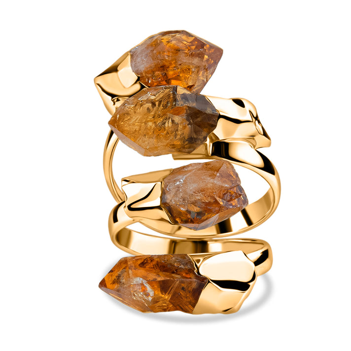 Citrine Ruff Cut Stone Ring (Size Adjustable) in Yellow Gold Plated 10.00 Ct. 8262163 1