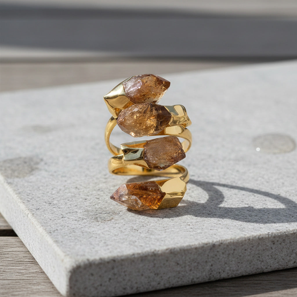 Citrine Rough Cut Stone Ring (Size Adjustable) in Yellow Gold Plated 10.00 Ct._8262163_1
